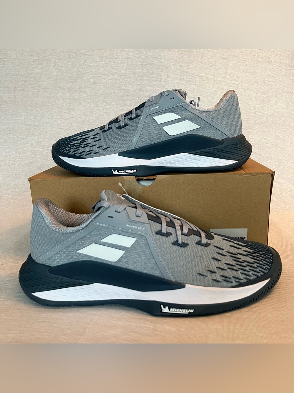Babolat Propulse Fury 3 Gray, White, and Navy Tennis Sneakers